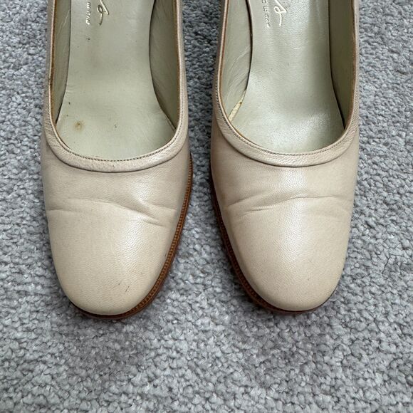 Ervins Zuane Vintage 70's Leather Stacked Block Heels Pumps Womens 5B Beige Work - Picture 5 of 14